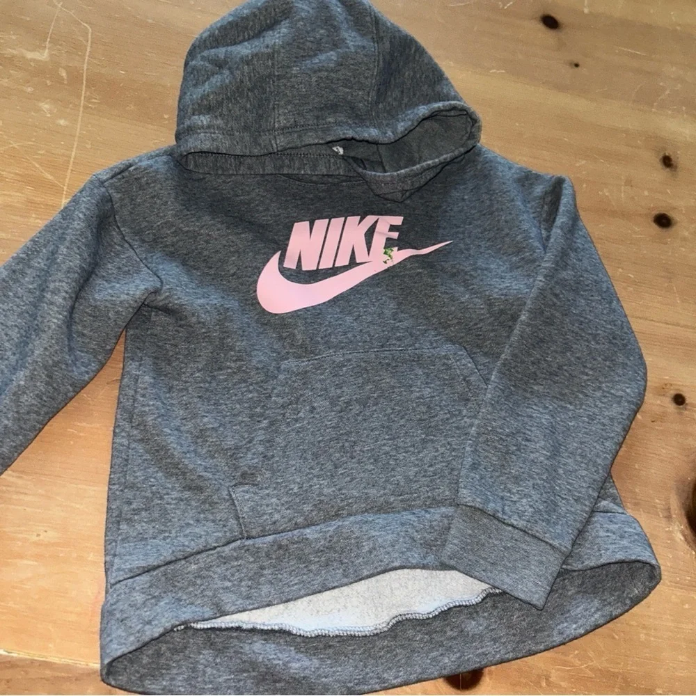 Nike Kids Gray Hoodie with Pink Logo